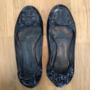 Tory Burch black patent leather Reba flats